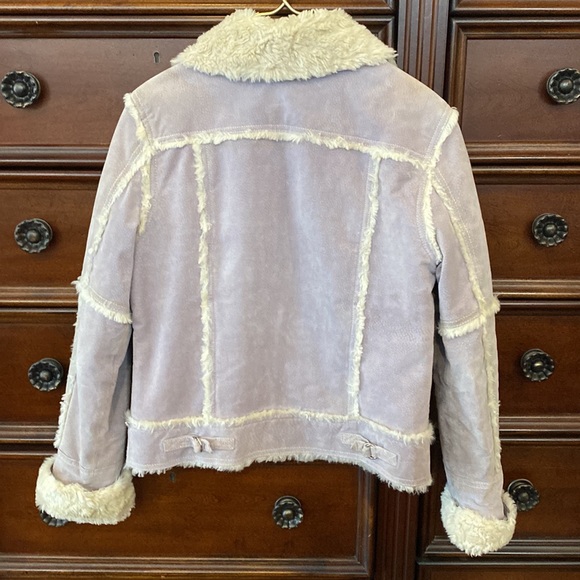 Wilsons Leather Maxima Suede Lavender Faux Fur Trim Lining Jacket 90s Y2K Size S - Picture 2 of 16